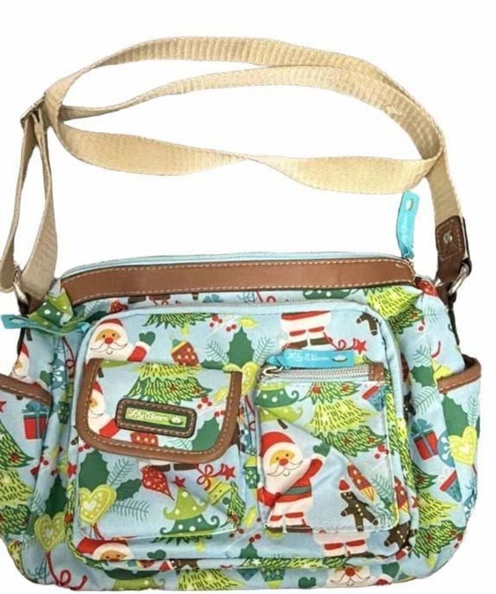 Lily Bloom Christmas Santa Crossbody Bag Blue Holiday Print